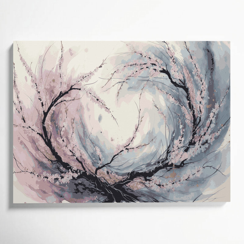 Art botanique sur toile gris, botanique d'inspiration japonaise, H 20 po x l 24 po