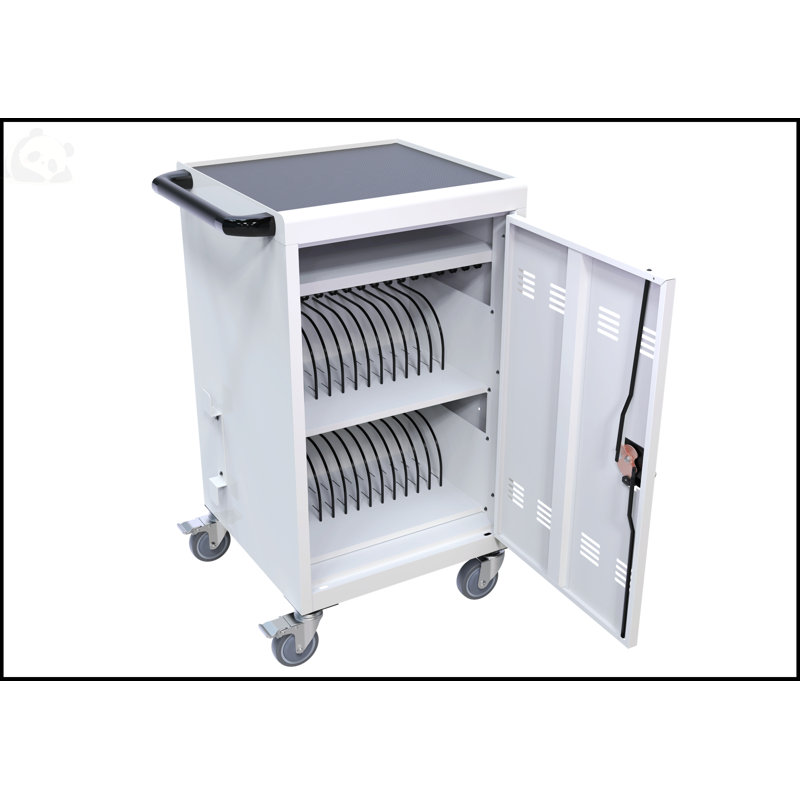 Mobile Charging Cart And Cabinet For Tablets Laptops 30-Device With Combination Lock--Black, Antique White