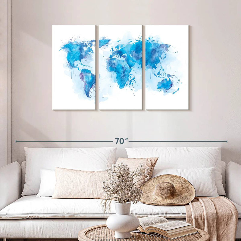 Carte du monde d'Aliaz - Blue Splash, H 28 po x l 45 po