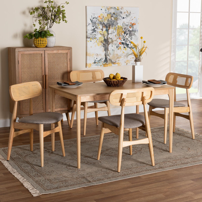 Ensemble repas pour 4 personnes Bianey, gris, Chêne brun naturel
