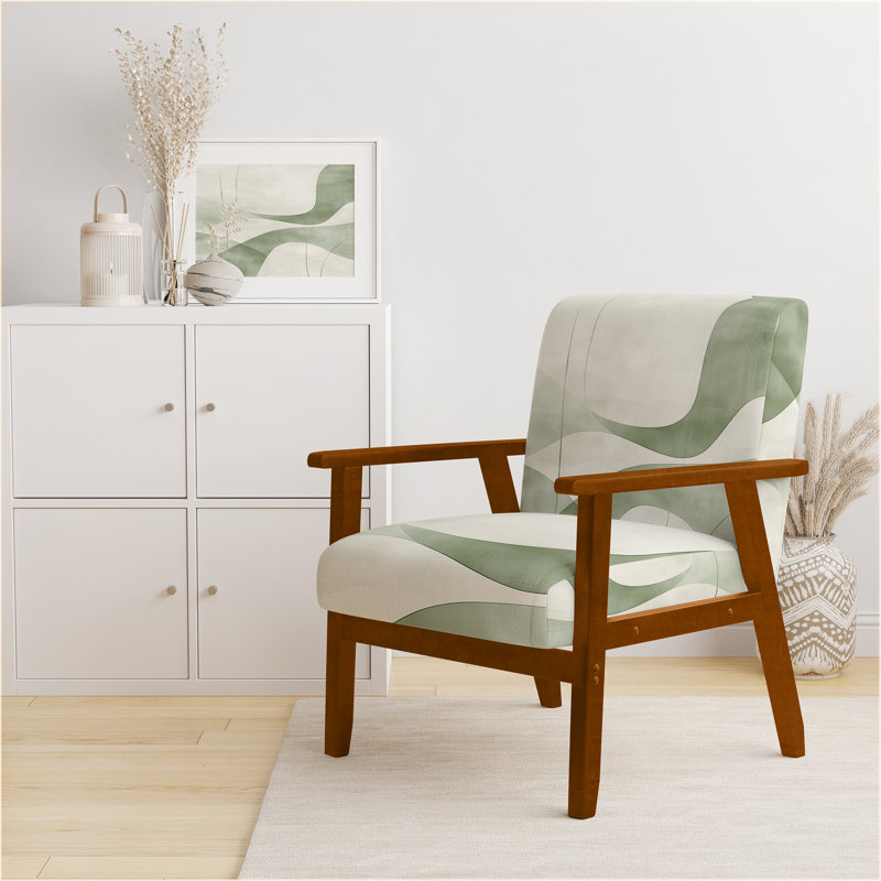 Chaise rembourrée abstraite moderne avec accoudoirs transitionnels - Sage Lines I, Accoudoirs carrés bruns