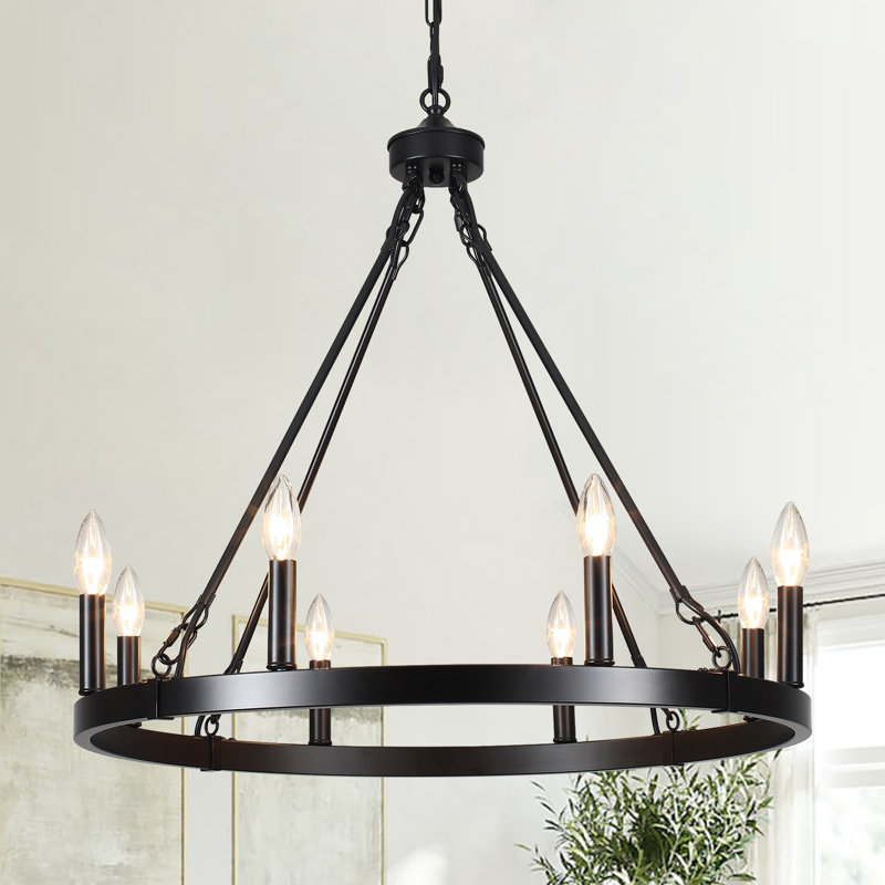 Janiah 8 - Light Dimmable Wagon Wheel Chandelier, Black