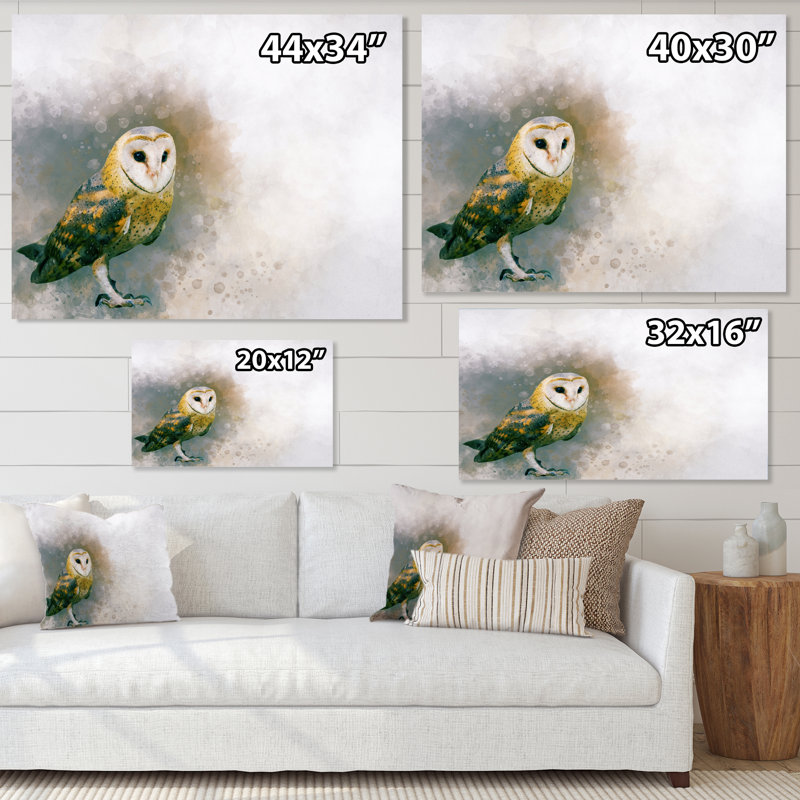 Portrait d'une chouette effraie - peinture sur toile, H 34 po x l 44 po, Toile tendue