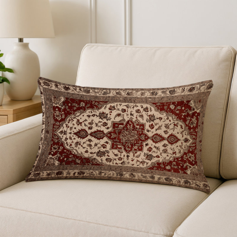 Coussin décoratif intérieur et extérieur Modern, Brun / rouge oriental, Rectangle H 20 po x l 14 po