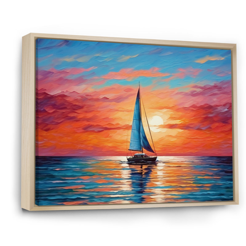Voilier abstrait Horizon II, H 12 po x l 20 po, Cadre naturel flottant