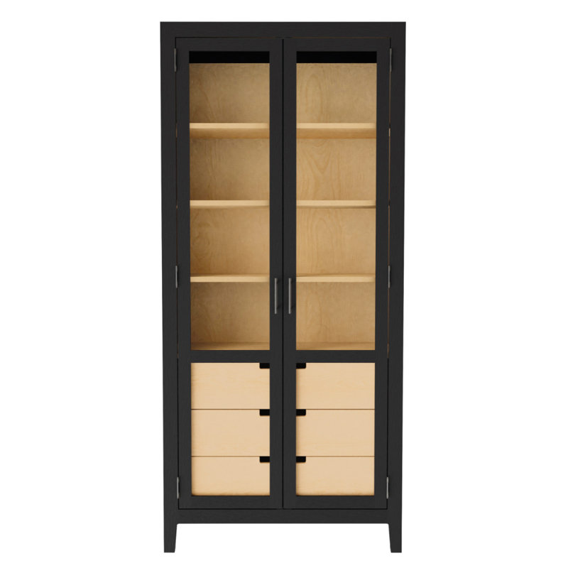 Willa II Storage Cabinet with Glass Doors & Adjustable Shelves, Aged Black/Brown