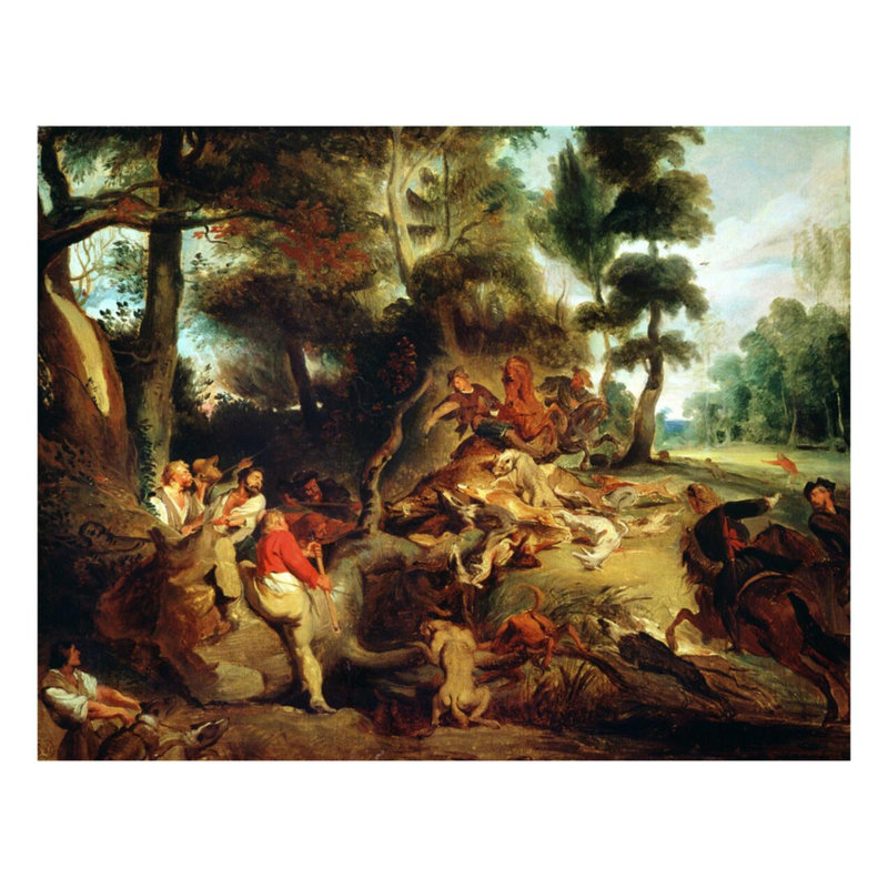 La chasse aux sangliers d'après un tableau de Rubens par Eugène Delacroix - Estampe numérique, H 22 po x l 28 po