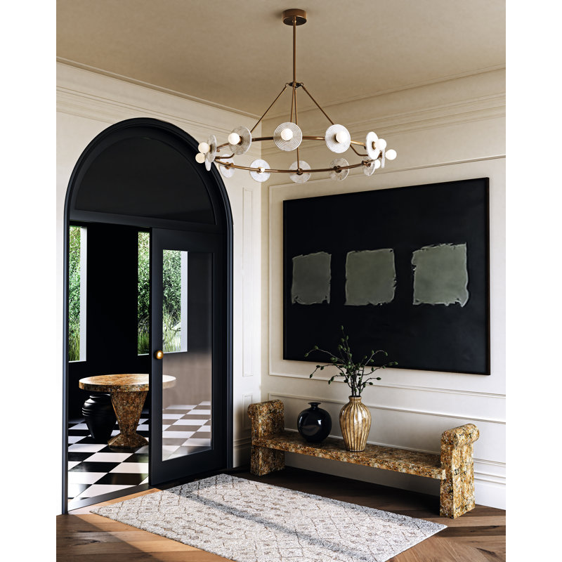 Vintage Brass and Alabaster 12-Light LED Chandelier