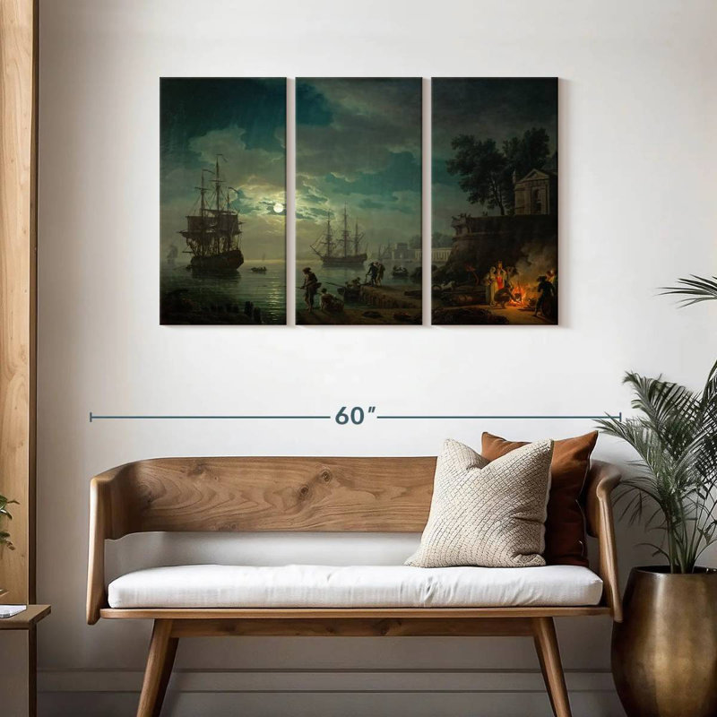 Mehar The Night - A Moonlit Seaport, 28" H x 45" W