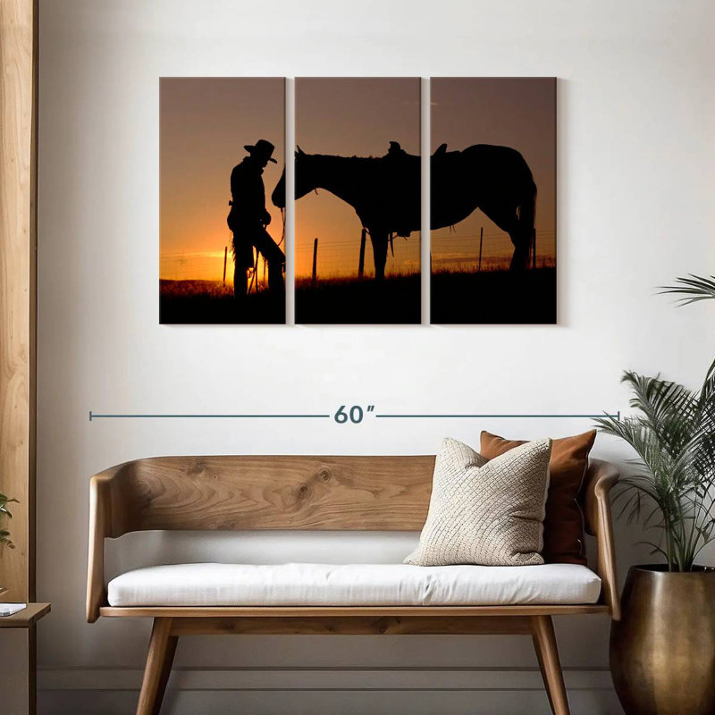 Lelar Cowboy debout avec son cheval, H 28 po x l 45 po