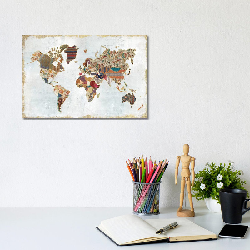 Pattern World Map by Laura Marshall - Gallery-Wrapped Canvas Giclée on Canvas, Wrapped Canvas, 20.32 cm H x 30.48 cm W
