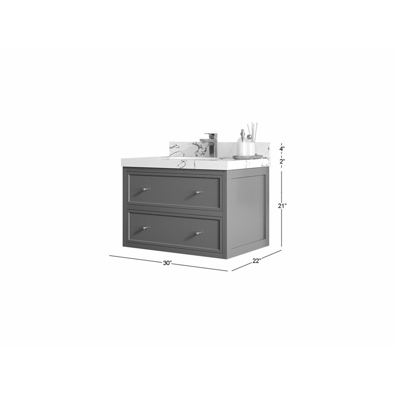 Roswell Floating 30'' Single Bathroom Vanity with Top, Calacatta Black