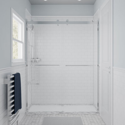  Porte de douche coulissante en verre trempé transparent sans cadre Verona de 56 à 60 x 76 po Verona