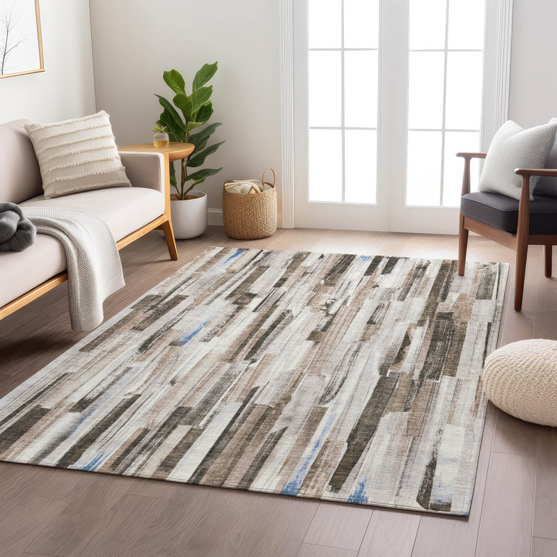 Machine Washable Indoor/Outdoor Millner ACN2255 Stripes Rug, Rectangle 10 pi x 14 pi