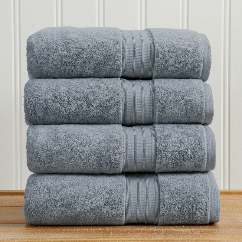 100% Cotton Plush Bath Towel Set, Blue, Bath Towel (Pack of 4)