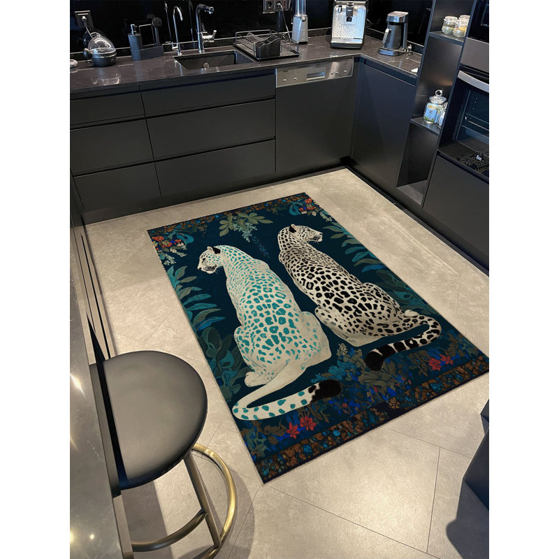 Tapis décoratif moderne à motif floral de deux tigres Paris Paris, Rectangle 3 pi 9,81 po x 4 pi 11,06 po