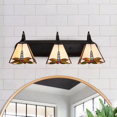 3-head Tiffany Style Colorful Dragonfly Wall Lamp With Retro Painted Lampshade