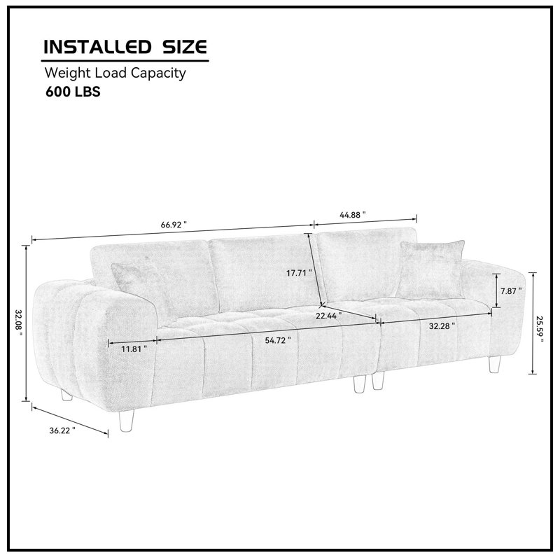 Canapé modulaire convertible 111,81 po Marshmallow, Tissu caramel