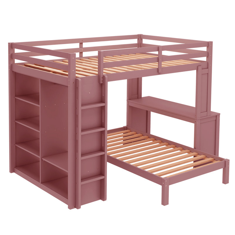 Queen Over Twin Wood Bunk Bed, Pink