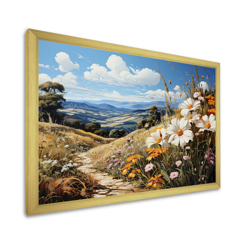 Cornflowers Cornflower Country - Floral Canvas Art Print, Encadrement doré, H 30 po x l 40 po x P 1,5 po