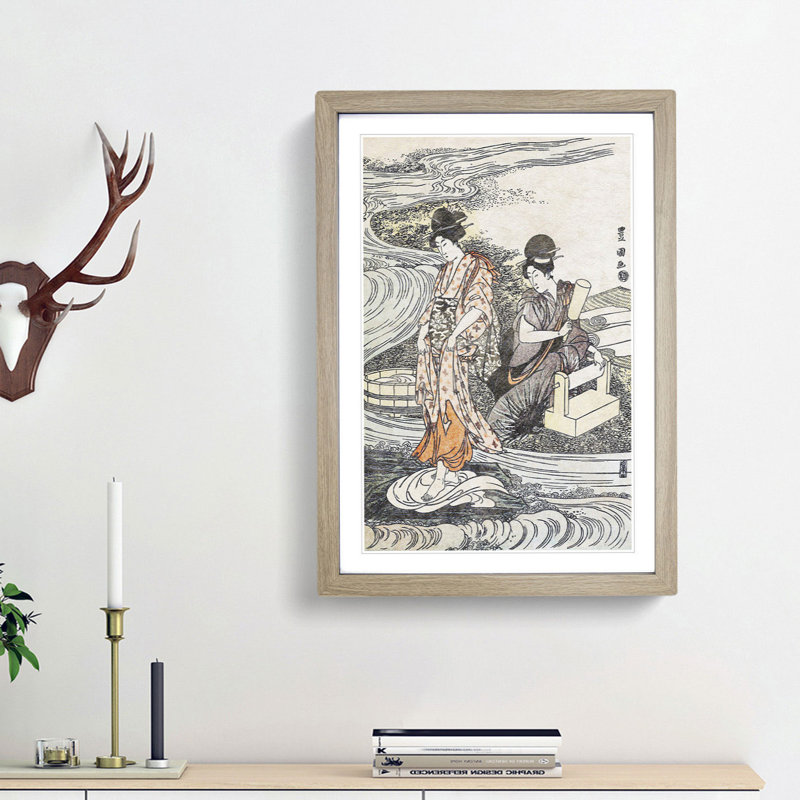 Washing Linen by Utagawa Toyokuni - Picture Frame Painting Print, Oak Framed, 36cm H x 27cm W x 2cm D