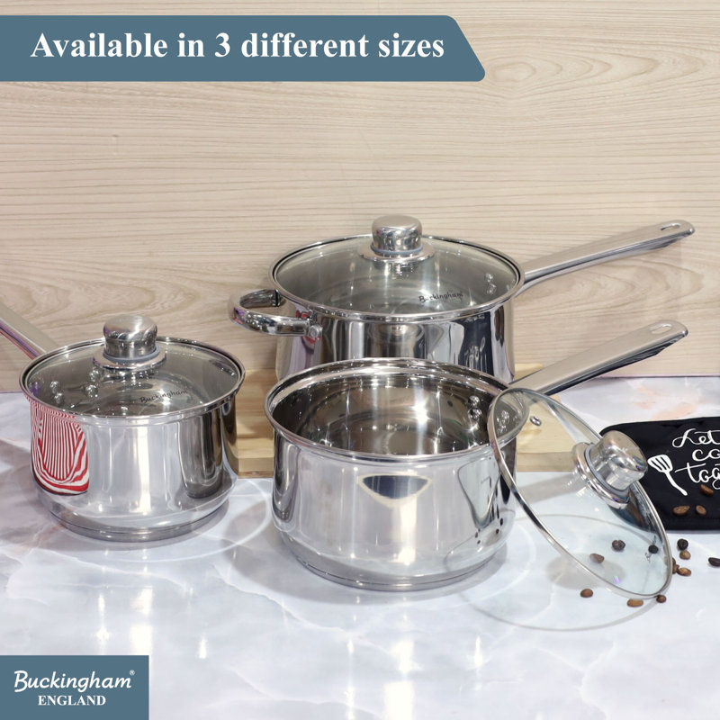 Buckingham 3 Piece Deep Saucepans Stainless Steel 16 cm, 18 cm & 20 cm