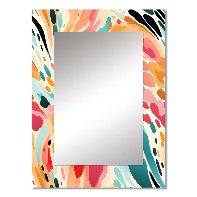 Carlleen Multicolor Feather Fury - Abstract Large Mirror, Modern Decorative Wall Mirror, Printed Metal Art, 32" x 24"