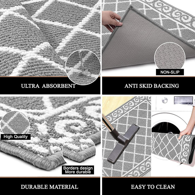 Tapis antidérapant antidérapant, Gris / Blanc, L 32 po x L 48 po