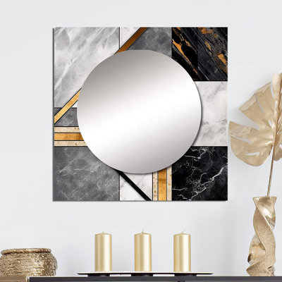 Angelyssa - Marble Granite Agate With Touches Of Gold VIII Geometric Large Square Mirror For Wall Art Decor