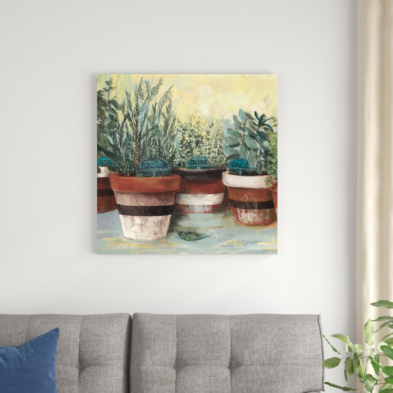 Herbes en pot II à rayures, H 30 po x l 30 po