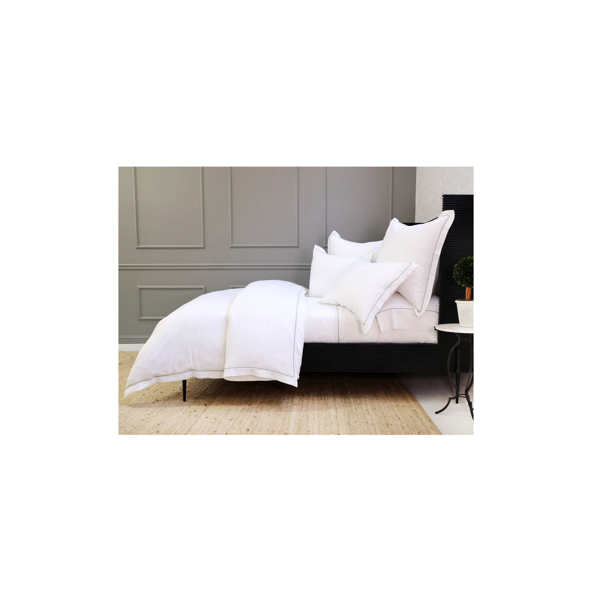Sheena Rayon From Bamboo Duvet Cover Set, White/Seaglass, Queen Duvet Cover + 2 Standard Shams