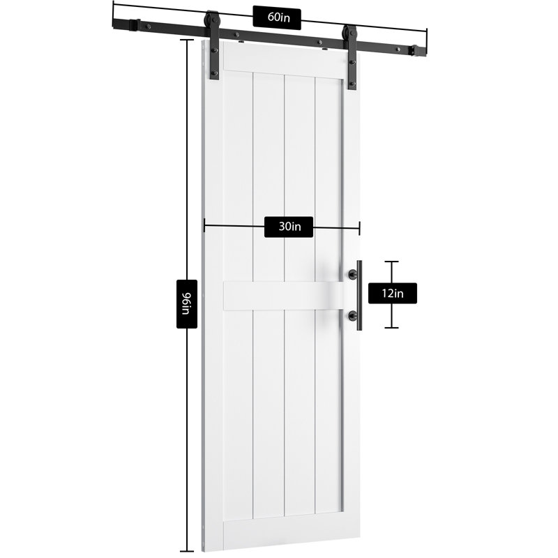 Porte de grange en bois manufacturé avec quincaillerie d'installation, Blanc, 30'' ×96''