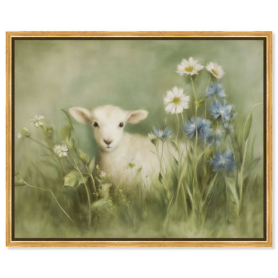 «Cornflower Lamb I», reproduction d'art sur toile encadrée par Art Remedy, cadre doré, 24 x 20