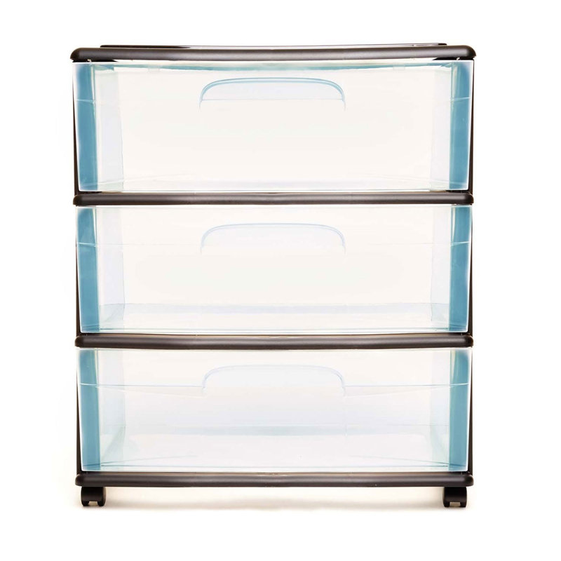 Homz Tall Solid Plastic 3 Drawer Storage Cart with Wheels