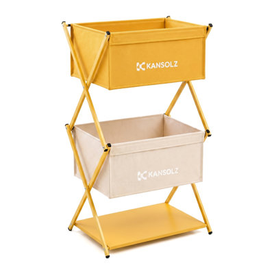 Three-Tier Foldable Shelving Unit with Storage Baskets