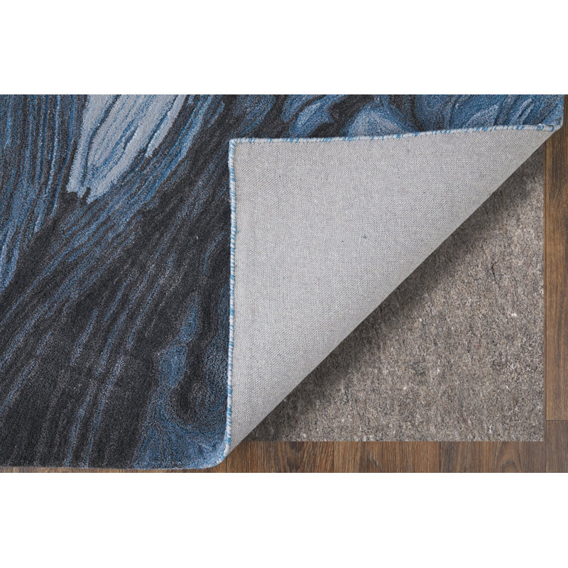 Kawai Hand Tufted Wool/Viscose Abstract Area Rug in Blue/Gray/Black, Rectangle 10' x 14'
