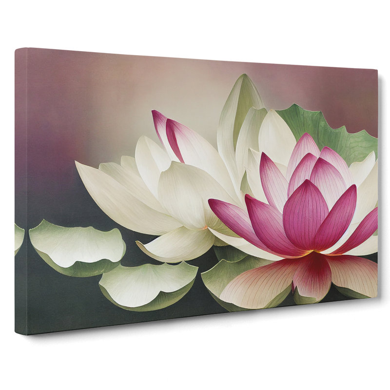Harmonious Lotus Flowers - Wrapped Canvas, 50cm H x 76cm W x 3cm D