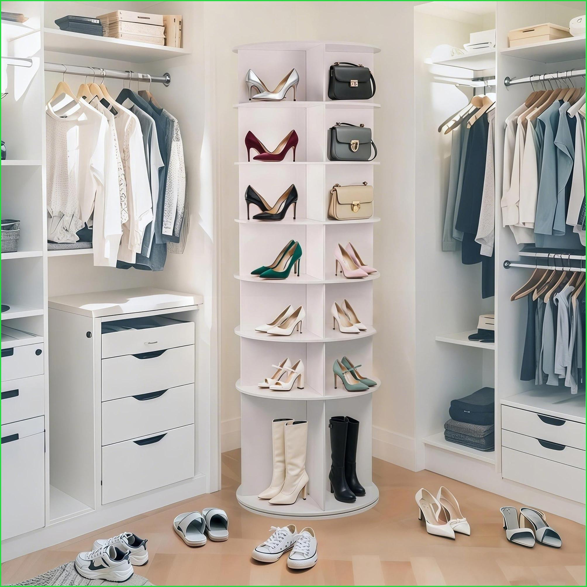Latitude Run® Rotating Shoe Rack | 7-Tier 360° Spin 28-Pair Capacity ...