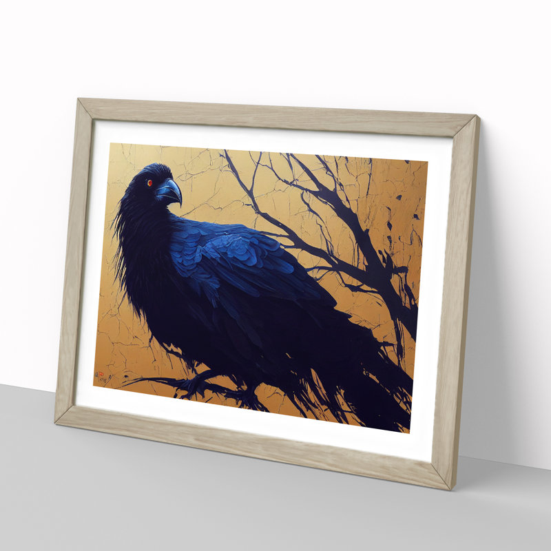 Breathtaking Raven Bird 1 Piece Single Picture Frame Painting, 46cm H x 64cm W x 2cm D, Oak Framed