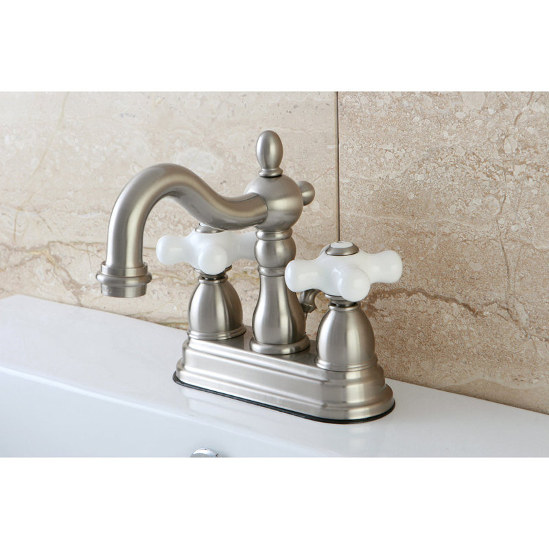 Heritage Centerset Bathroom Faucet with Drain Assembly, Satin Nickel