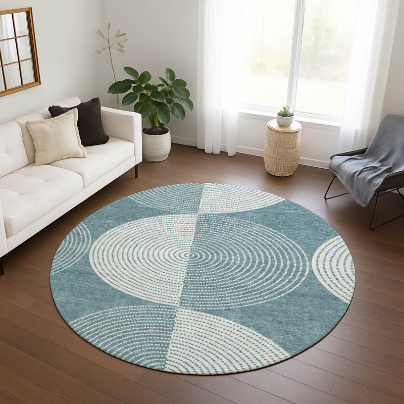 Machine Washable Indoor/Outdoor Jenning ACN2275 Geometric Rug, Round 8'
