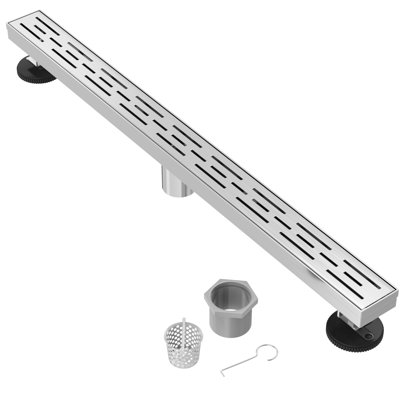 36" Linear Grid Shower Drain with Hair Strainer & Lifting Hook – Modern Stainless Steel Drain for Bathroom Showers