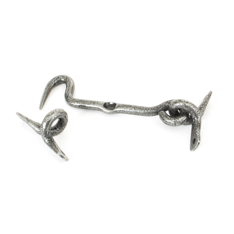 Forged Cabin Hook, 5.2cm H x 10.6cm W x 3cm D, Pewter Patina