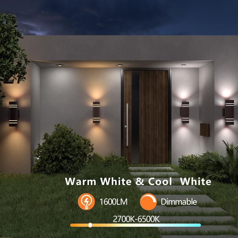 Smart Outdoor Wall Lights With Colour Changing RGB+White, Wifi App Control, Dusk To Dawn Sensor, Modern Cylinder Design For Porch, Garden, And Entryway