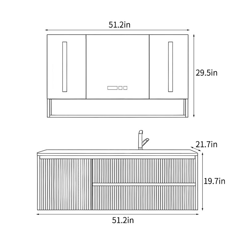 Nordic style simple stylish bathroom cabinet, Light Brown, 19.7" H x 51.2" W x 21.7" D
