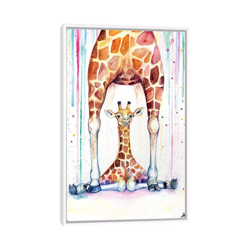Superbe décoration murale pour enfants girafes sous la pluie, H 60 po x l 40po x P 1,5 po, Toile blanche encadrée