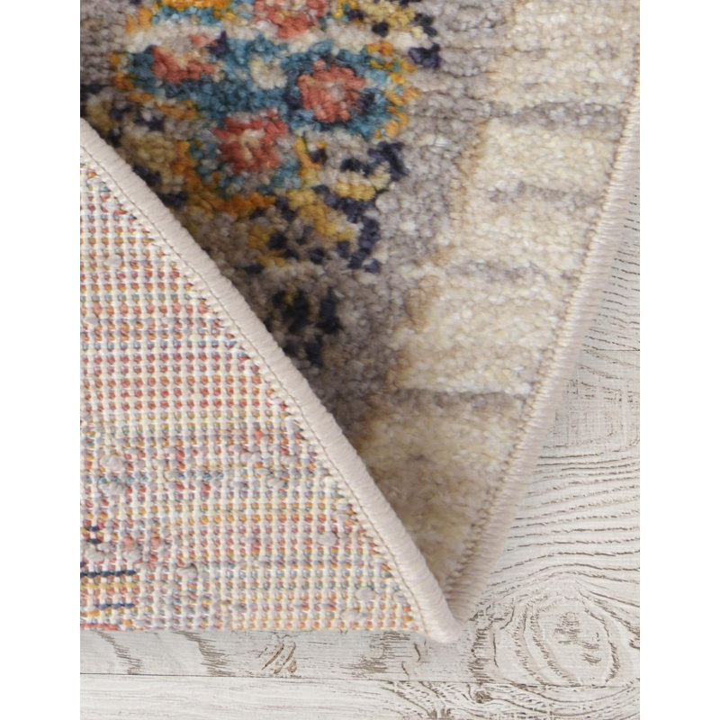 Alkire Floral Ivory/Navy/Yellow/Orange Area Rug, Round 6'1"