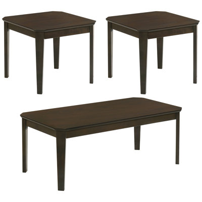 Dark Brown 3 Coffee Table Including One And Two Side Tables, Rectangular Shape, Slim Straight Legs, Solid Wood + Material, Hairpin Base, Ideal For Liv