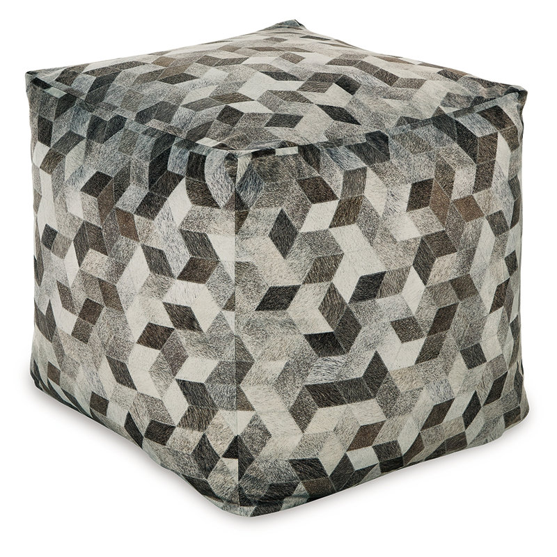 Geometric Gray and Brown Faux Hair Pouf