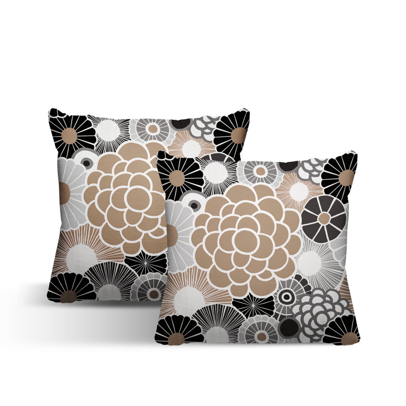 Floral Outdoor Reversible Throw Pillow, Beige, 19W" x 19H"